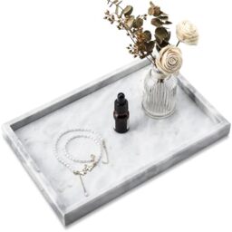 Zilukar Real Natural Marble Tray for Bathroom, Vanity, Kitchen and Desktop, Rectangle Genuine Marble Stone Tray for Jewelry, Cosmetics, Candles, Lotion, Perfume and Home Decor