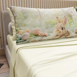PETTI Artigiani Italiani - Easter Cotton Sheets with Pillowcases in Digital Print, Single Bed Sheet, Single Bed Set, 09 Cream, Made in Italy