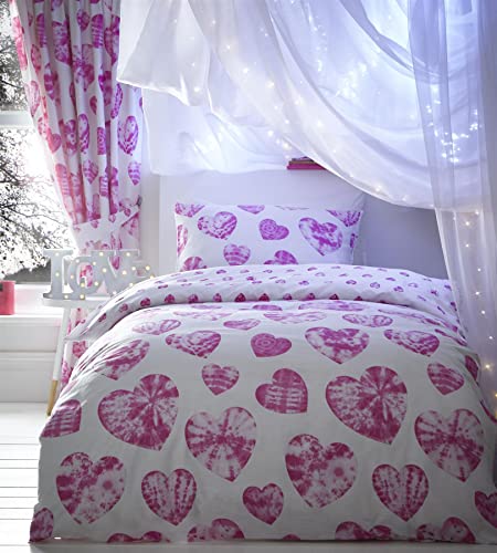 Portfolio Children's King Size Duvet Cover Girl's Bed Set Tie-Dye Hearts Pink