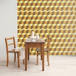 WALPLUS Yellow 3D Cubes Self Adhesive Wall Stickers, Vinyl, Multi-Colour, 63.5 x 63.5 x 3 cm