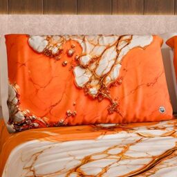 MARBLELIZED – Pair of Pillow Cases for Bed 50 x 80 cm, Printed Front/Back, Pillowcases, Pair of Elegant Orange Marble Effect Pillowcases, Gift Idea, 100% Made in Italy