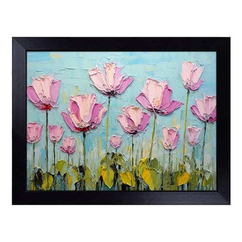 Lap Tray with Bean Bag Cushion, Lotus Flower Palette Knife - Handmade in the UK, Raised Wooden Edge, Padded Cushion, Heat-Resistant Wipe-Clean Surface, for Meals, Laptops and Crafts