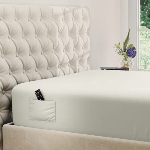 DREAMCARE King Size Deep Pocket Fitted Sheet - Ivory, 100% Microfiber, Includes Bonus Side Pocket