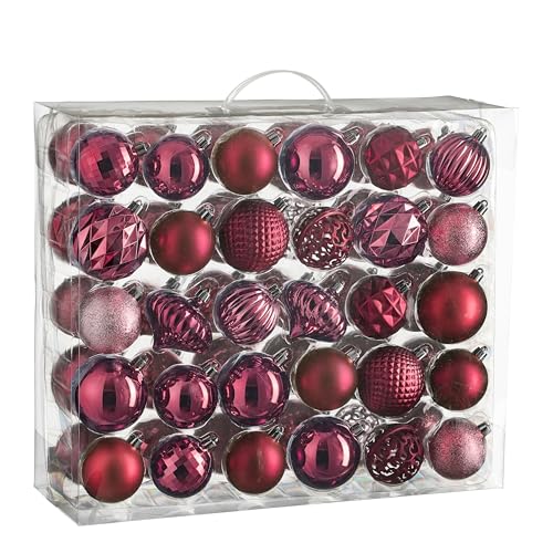Mica Decorations Christmas Tree Baubles Set - 60 Pieces - Diameter 7 cm - Shatterproof - Pink