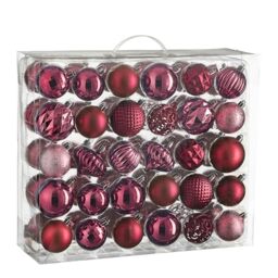 Mica Decorations Christmas Tree Baubles Set - 60 Pieces - Diameter 7 cm - Shatterproof - Pink