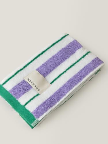 "WENSHUO Charming Viole Striped Hand Towel,100% Combed Cotton,Soft Absorbent - Zero-twist construction. Gentle on skin. Chic decor aesthetic. Easy care, fade-resistant, machine washable. 29x13"", 1-pk"