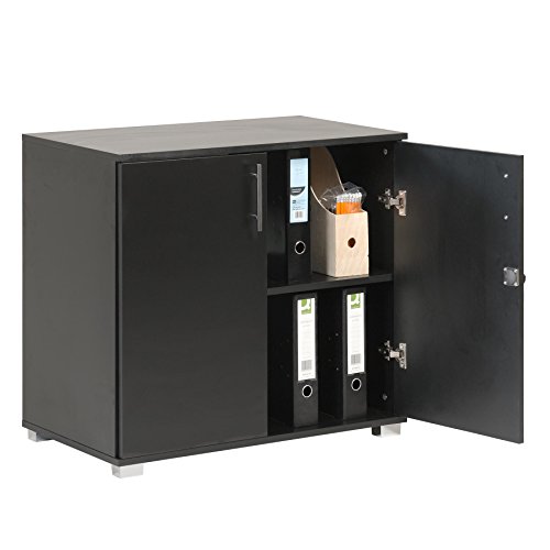 MMT Furniture Designs Ltd Black Storage Cabinet Cupboard Desk Height 2 Door Bookcase with Lock 75cm Tall Desktop Extension Height