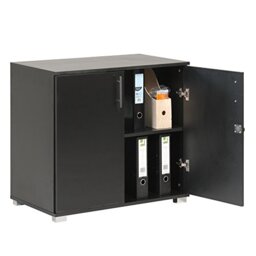 MMT Furniture Designs Ltd Black Storage Cabinet Cupboard Desk Height 2 Door Bookcase with Lock 75cm Tall Desktop Extension Height
