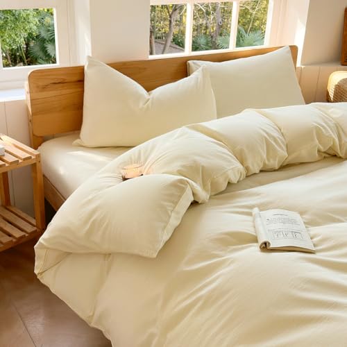 "100% Washed Cotton Weighted Blanket Cover, Linen Feel Duvet Cover for Weighted Blanket 60""x80"", Plain Simple Cotton Heavy Blanket Duvet Cover (Cream White, 60""x80"")"