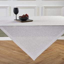 Solino Home 100% Pure Linen Table Cloth, Throw, 52 x 52 in, Natural Striped - for decor, party, Narrow natural white, indoor outdoor, gift, OEKO-TEX Certified - Fall, Halloween, Thanksgiving, Christmas