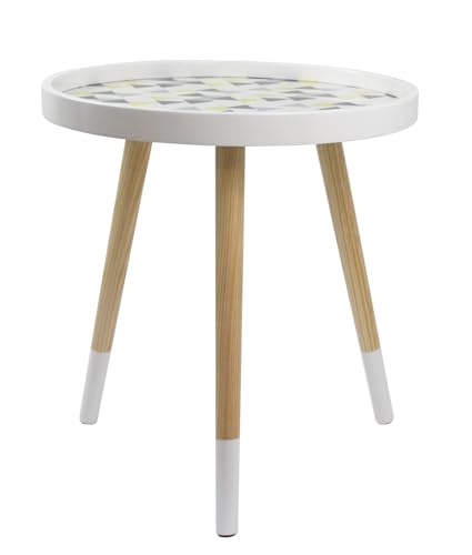 A ASPECT Leonie Side/End/Lamp Table -White Top With Multi-Coloured Triangle Pattern, Natural Legs