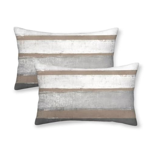 AEIOAE Outdoor Brown Pillow Covers 12x20 Set of 2 Light Brown Gray Striped Decorative Throw Pillow Cotton Square Modern Abstract Art Painting Cushion Cover Decor for Home Couch Sofa Bedroom