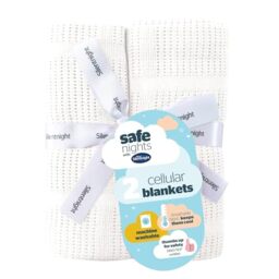 Silentnight Safe Nights Baby Blanket - Pack of 2 Soft 100% Cotton Cellular Baby Blanket for Newborn Ideal for Cot, Crib, Moses Basket and Pram - Baby Essentials - 2 Pack - White