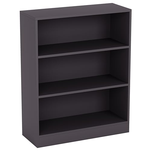 Vida Designs Cambridge 3 Tier Low Bookcase, Grey Wooden Shelving Display Storage Unit Office Living Room Furniture