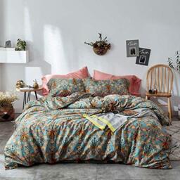 VM VOUGEMARKET Bohemia Duvet Cover Set King,3 Piece Long Staple Cotton Comforter Cover with Zipper Closure,Green Golden Elegant Bedding Set-Carol,King