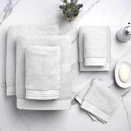 Welhome Madison Grey Towel Set - 6 Pieces - Softer & Lofter Wash After Wash - 2 Bath Towels - 2 Hand Towels - 2 Washcloths - Lightweight Quick Dry - Highly Absorbent - Durable & Sustainable - Silver
