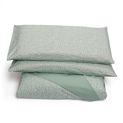 Foppapedretti Notte & Natura Double Bed Duvet Cover with 2 Pillowcases Petals Sage 100% Cotton, Made in Italy