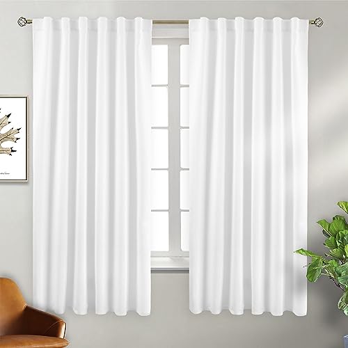 BGment White Bedroom Curtains - Privacy Window Curtains with Sunlight & UV Shades, 50% Room Darkening, Rod Pocket and Back Tab, 2 Panels (52 x 63 Inch, Pure White)