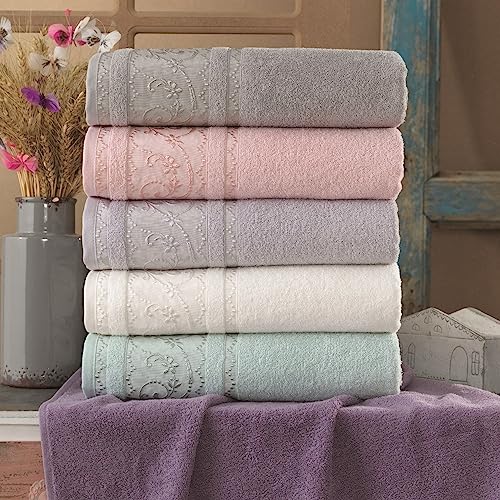 Well Home Hand Towel Set (6 Piece) Purple, Salmon, Green, White and Grey