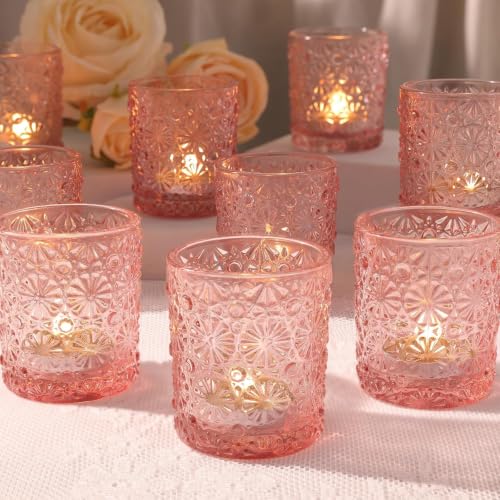 Pink dots Votive Candle Holders - for Fall Halloween Thanksgiving Christmas Wedding Table Centerpiece Birthday Anniversary Bridal Shower Holiday Decorations