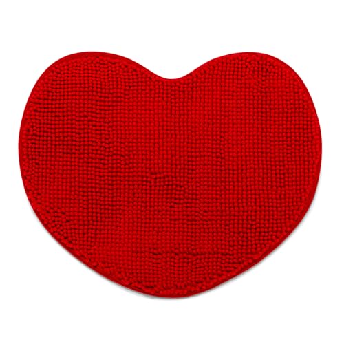 SWEET HOME Absorbent Non-Slip Microfibre Chenille Heart Bathroom Rug Bedroom Rug Non-Slip Washable Kitchen Rug 60 x 50 cm
