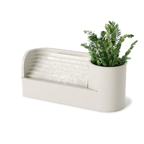 Umbra Stream Water Fountain, Indoor Tabletop Zen Desktop, Sand - Improves air quality, USB powered, holds 3.5 inch planter, up to 50 hours, recycled plastic