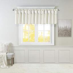 "Madison Park Emilia Faux Silk Valances for Windows with Beads, Elegant window valance, 50"" W X 26"" L, White"