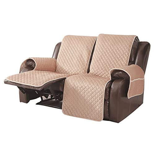 LUFEIJIASHI Velvet Recliner Covers Non Slip Waterproof Large Recliner Chair Covers for Leather Chairs Recliner Sofa Cover for Living Room (Beige, 2 Seater)