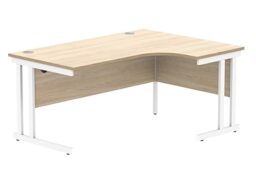 Office Hippo Essentials Right Corner Desks, Home Writing Computer Desk Office Desk For Work Place Or Home, Home Office Radial Desk With Cable Port Management, White Frame, Canadian Oak, 160 x 120cm