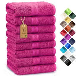 NatureMark 8 Hand Towels Set - 100% Cotton - Soft and Absorbent Bathroom Towels, Durable and Comfortable, Size 50 x 100 cm, Pink