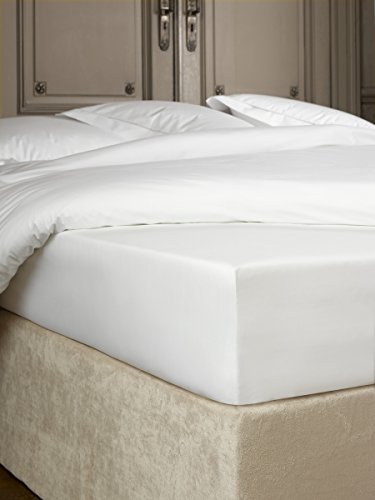 De Witte Lietaer Bumblebee Luxury Percale Cotton Fitted Sheet, Cotton, white, 200 x 200 x 30 cm