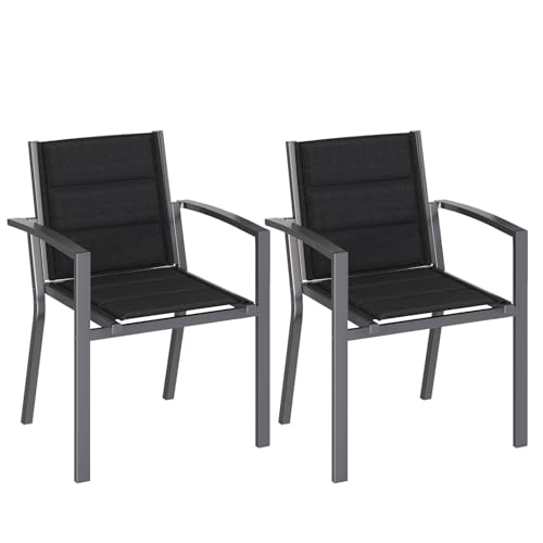 JUMMICO Stackable Garden Chair, Aluminium Frame with Comfort Seat in Textilene, Low Seat Height with Armrests for Balcony and Patio