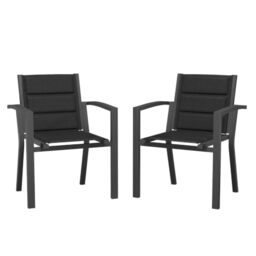JUMMICO Stackable Garden Chair, Aluminium Frame with Comfort Seat in Textilene, Low Seat Height with Armrests for Balcony and Patio