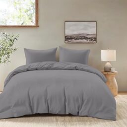 Dreamzie - Duvet cover 220 x 240 cm with 2 pillowcases 65 x 65 cm - 3-piece adult bedding set in soft microfibre anthracite - Oeko-Tex certified