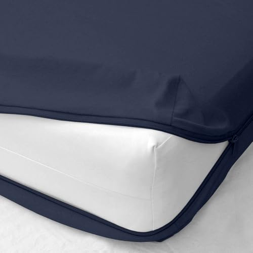 Zipper Fitted Sheet - Queen Size, 8 Inch Deep Pocket, Hotel Quality Brushed Microfiber Bottom Sheet, Soft Wrinkle-Free, Shrinkage and Fade Resistant, 1 Fitted Sheet Only (Navy Blue)