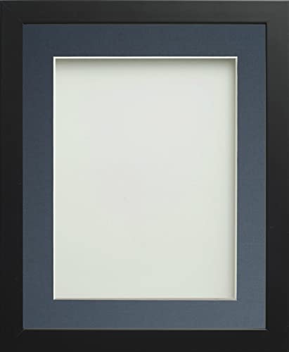 Frame Company Connolly Range Black Wooden Picture Photo Frame with Blue Mount, A4 for pic size 9x6 *Choice of Sizes* Fitted with Real Glass