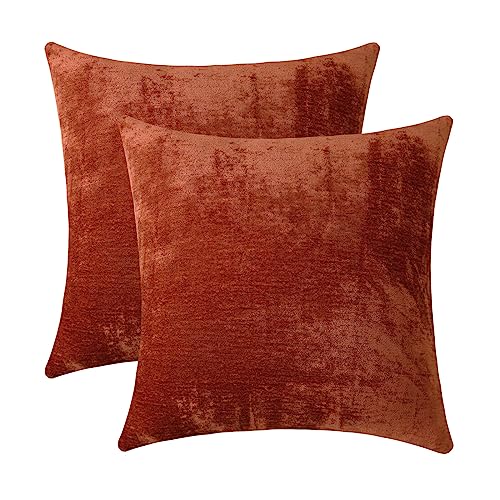 Jeneoo Terracotta Decorative Throw Pillow Covers Soft Chenille Comfy Solid Rust Couch Cushion Cases Decor (Set of 2, 16 x 16 Inches)