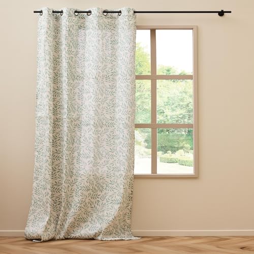 Douceur d'Intérieur, Naya Sage 140 x 280 cm Polycotton Printed Eyelet Curtain