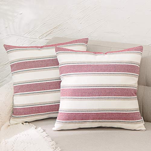 "Natus Weaver 2 Pcs Stripe Pillow Case Soft Linen Square Decorative Throw Cushion Cover Pillowcase with Hidden Zipper for Sofa 24"" x 24 """