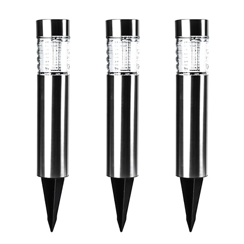 Status Dubbo Outdoor Garden Solar Light / 3 Pack of 6.3 Centimeter LED Bollard Stake Solar Light/Stainless Steel/Waterproof Garden Ornament/Rechargeable Battery Included