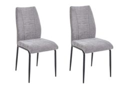 A ASPECT Set Of 2 Anna Upholstered Dining Chairs With Black Metal Legs (Light Grey)