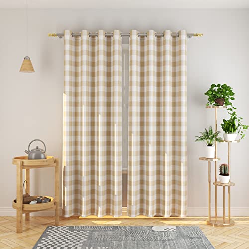 Natus Weaver Buffalo Check Curtains 84 inch Length Kitchen Living Room Bedroom Beige and White Gingham Plaid Window Curtain Panels Basement Drapes 2 Panels Grommet Top Window Treatment Set