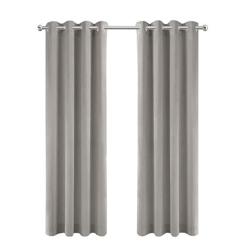 LW Collection Eyelet Curtains Grey Velvet 140x175cm - eyelet ring - eyelet curtains - curtains blackout – room darkening – curtains for bedroom – living room – noise reducing – standard size
