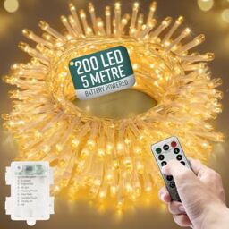 Globirite Garden Fairy Lights Battery Operated - 200 LED String Lights with Remote - 8 Lighting Modes - Battery Fairy Lights Indoor & Outdoor - Bedroom Aesthetic - (Warm White LED)