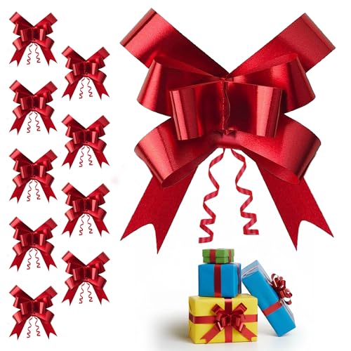 60pcs Red 30mm/3cm Large Ribbon Pull Bows for Party Wall, Gift Wraps, Christmas Trees, Wedding, Birthday Hampers Decoration Florist Pullbows