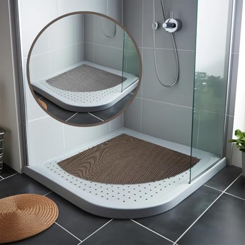 Nicoman Reversible Bath Mat Non Slip Anti Mold, Shower Mat for Tub Bathtub, Anti Slip Shower Mats for Inside Outside, Safety Washable Quick Drying Large Bath Matt (Grey/Brown, QUADRANT 53x53cm)