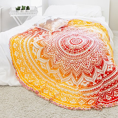 "Popular Handicrafts Round Mandala Beach Throw Tapestry - Hippy Boho Gypsy Cotton Table Cover, Yoga Mat, Beach Towel - 60"""
