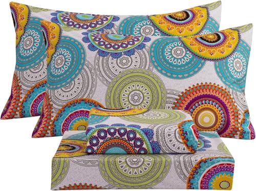 "Bedlifes King Size Extra Deep Pocket Sheet Sets - Fits Mattresses Up to 18-24"" Thick, 4-Piece Microfiber Set with 1800 Thread Count, Soft, Smooth, Breathable, Featuring Mandala Patterned"