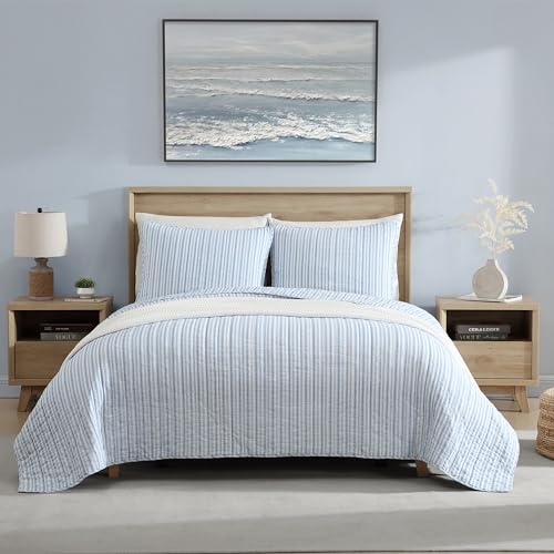 Nautica - Twin Quilt Set, Reversible Cotton Bedding with Matching Sham, Casual Home Decor for All Seasons (Coleridge Stripe Light Blue, Twin)