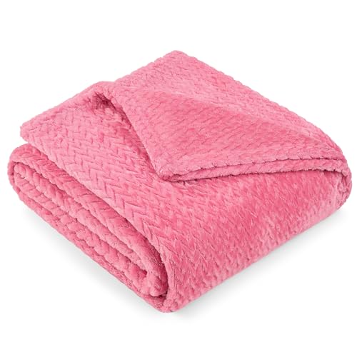 PAVILIA Soft Fleece Hot Pink Throw Blanket for Couch, Lightweight Plush Warm Blankets for Bed, Fuzzy Cozy Flannel Blanket Throw for Sofa, Travel, Jacquard Pattern, Hot Pink, Twin, 60x80 inch